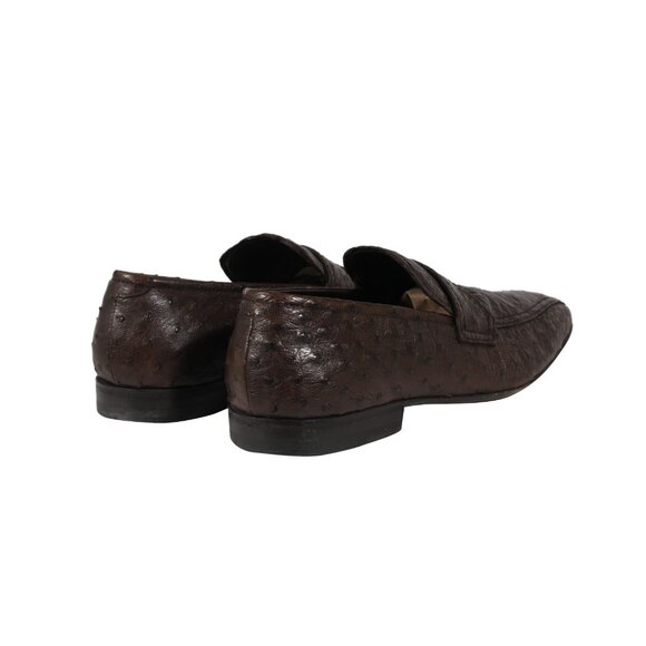 Prada Mens Penny Loafers US 8 UK 7 Brown Ostrich Leather Slip On Moccasin Shoe